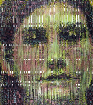 A manipulated photograph of a woman's face